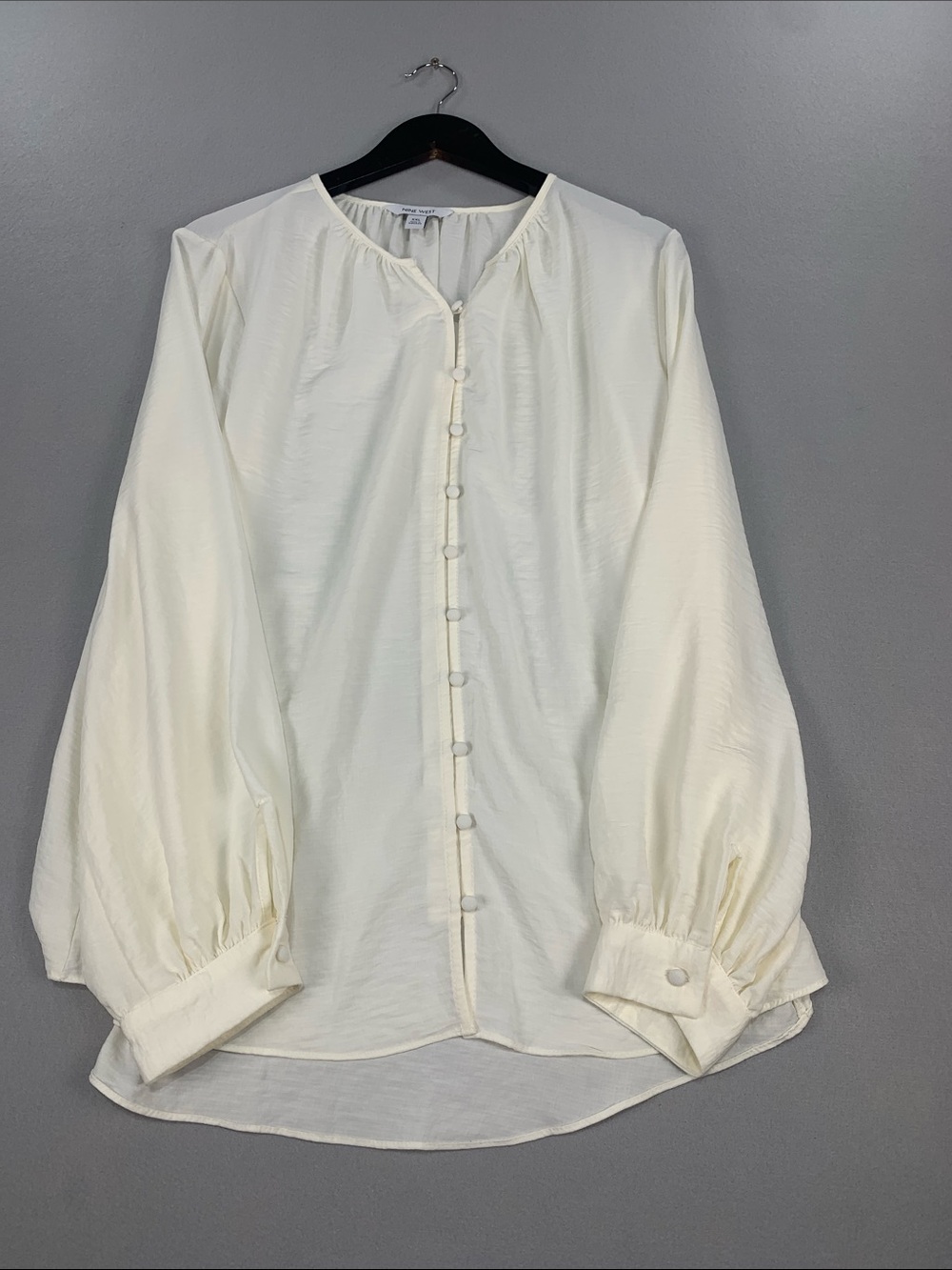 Nine West Ivory Covered-Button Long Sleeve Blouse